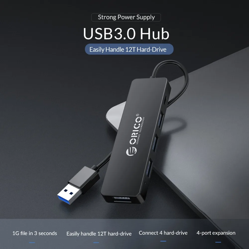 ORICO USB3.0 концентратор с интерфейсом питания мульти 4 порта USB разветвитель OTG адаптер Поддержка 5 Гбит/с 12 ТБ HDD для ПК компьютер Ноутбук