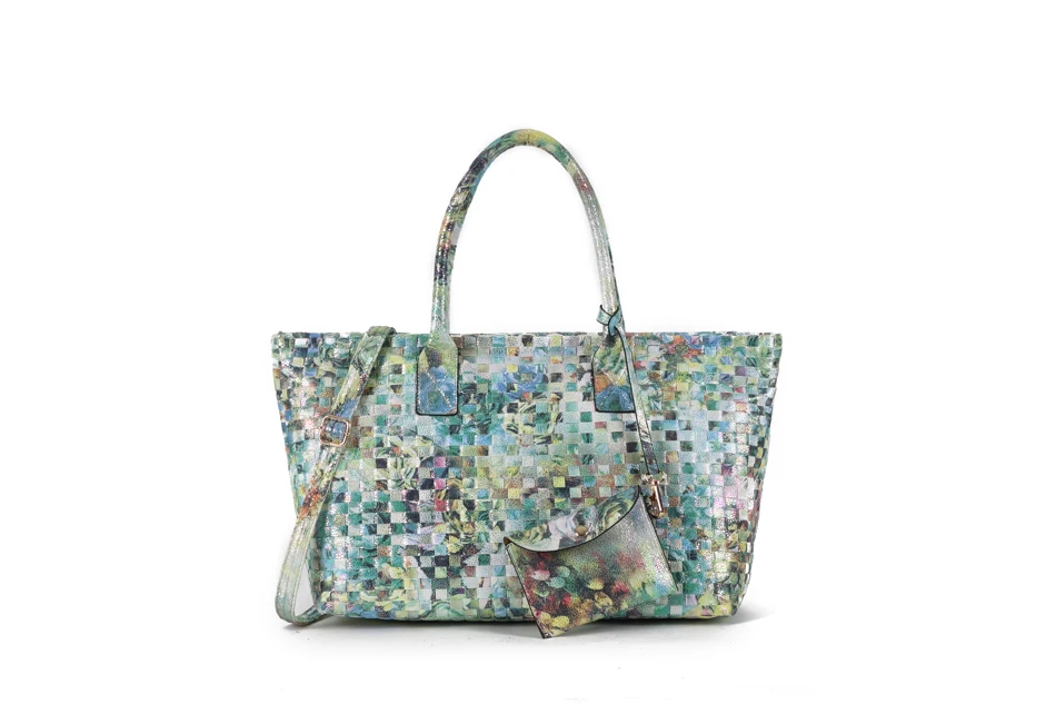 Arliwwi Brand Designer Luxury Handmade Knitting Women Tote Handbags Large Capacity Floral shiny Woven Bags