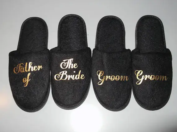 

GOLD black Groomsmen groom bestsman spa slippers wedding birthday Bachelorette party favors company gifts