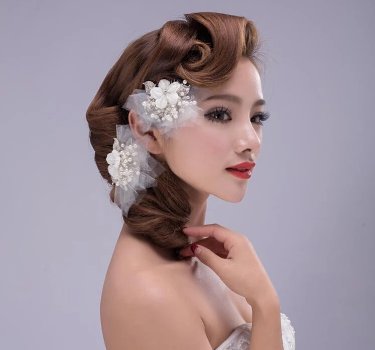 2 шт./лот кристалл перл из бисера цветок кружева тиара свадебный волосы ювелирные