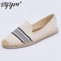 dzym spring summer classic stripe canvas espadrille lino hemp women flats casual breathable loafers zapatos mujer
