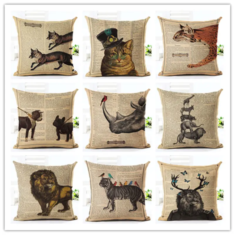 2017 европейский стиль с животными в стиле ретро квадратный льняной принтом декор