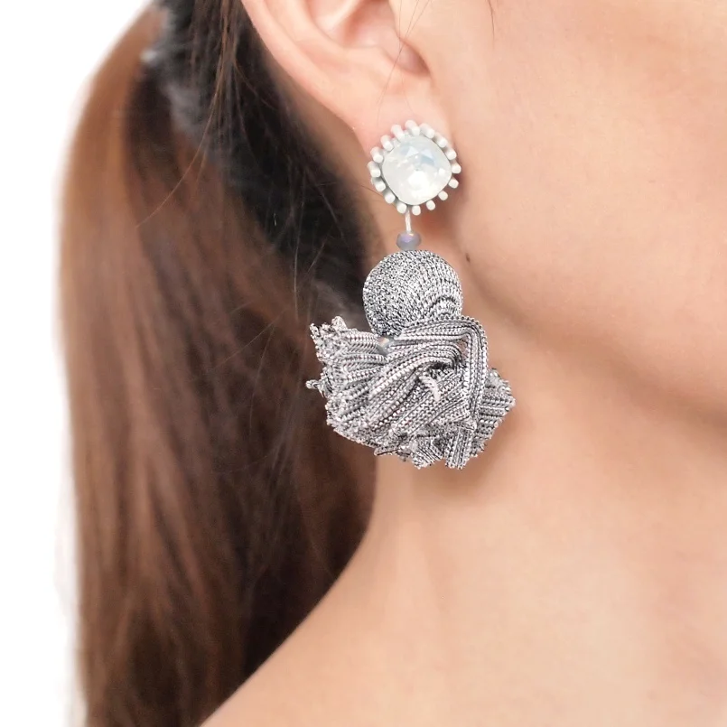 Grey Earrings MANILAI очаровательные висячие серьги с бусинами для женщин, Элегантные корейские серьги с шелковой лентой и кристаллами, свадебные ювелирные изделия - Окраска металла: Grey Earrings