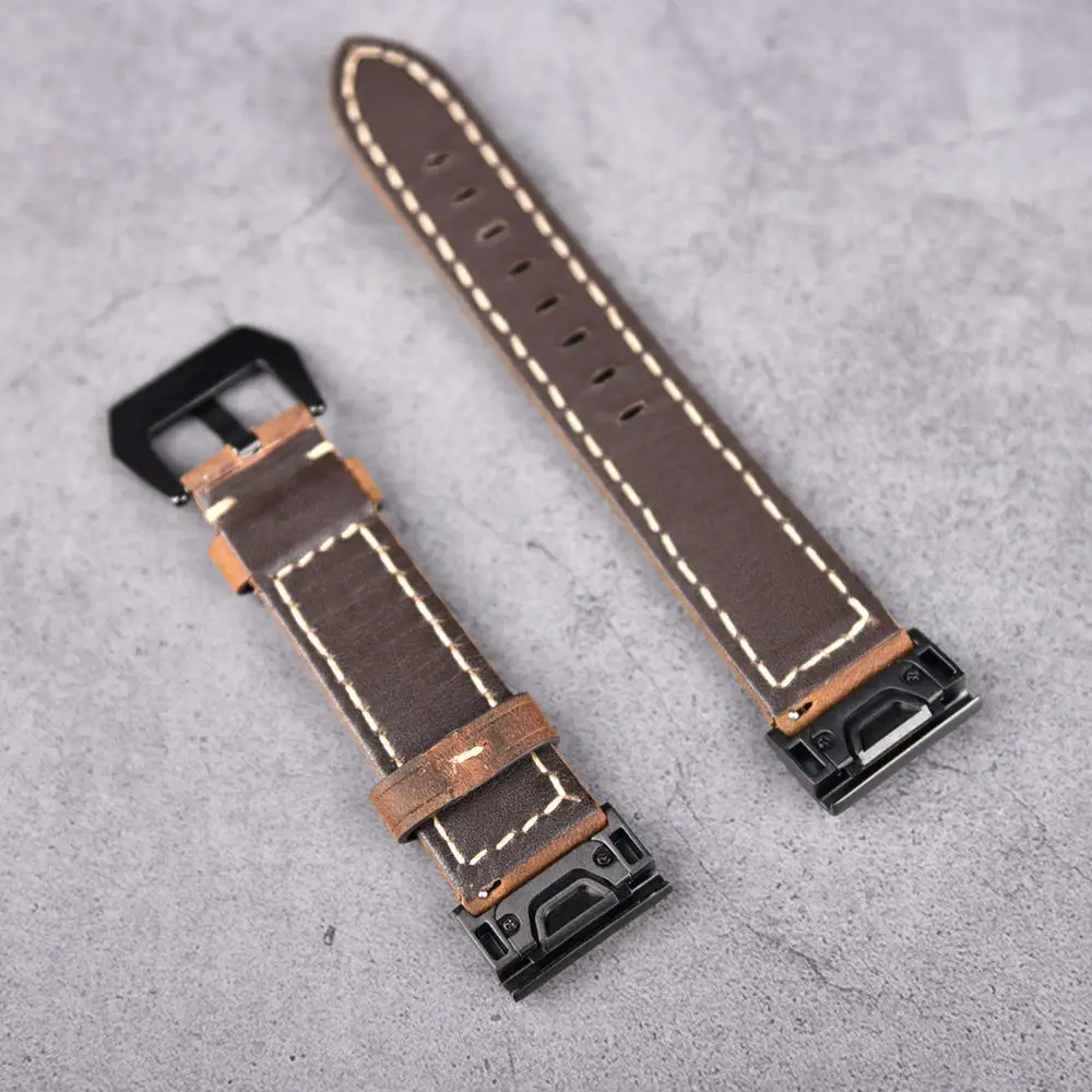26mm 22mm 20mm Genuine Leather Easy Fit Watch Strap for Garmin Fenix 5X 5 5S Plus 3 3HR Quick Release Watchband WristBand Sport