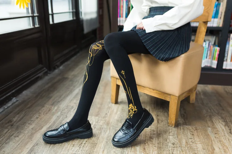 FENNASI Лолита милые колготки "кавай" Nylons леди сексуальные женские колготки с принтом бронзовые розовые черные колготки Косплей узоры