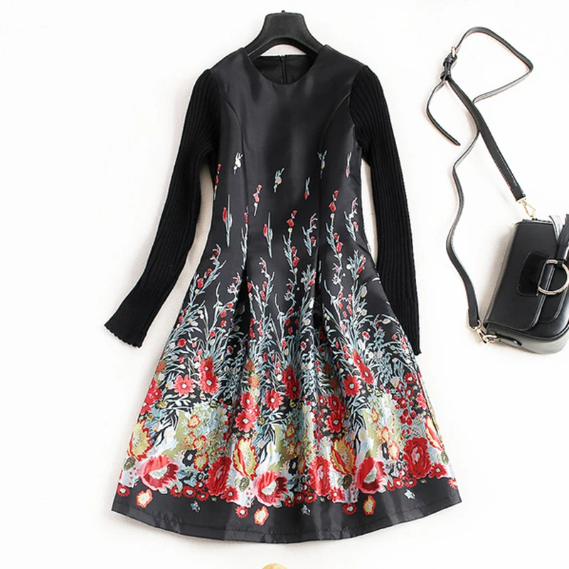 Новый Мода 2017 Дизайнер взлетно посадочной полосы платье Для женщин Вязание с