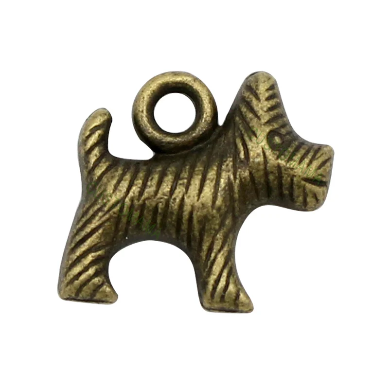 

60pcs-Antique Bronze 2 Sided Dog Charms Pendant 13x13mm