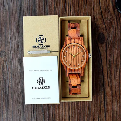 Reloj Femenino, дизайн, деревянные часы для женщин, маленькая золотая стрелка, антикварная роскошь, женские тонкие наручные часы, подарок для девушек, Прямая поставка - Цвет: zebra watch with box