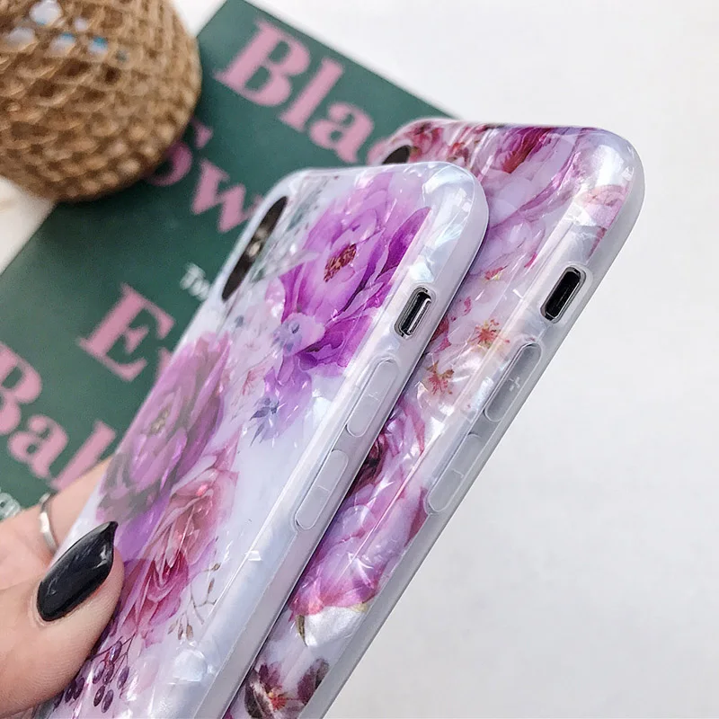 USLION Bling Dream Shell Silicone Phone Case For iPhone X XR XS Max Glitter Flower Cases for 6 6S 8 7 Plus Soft TPU Cover |