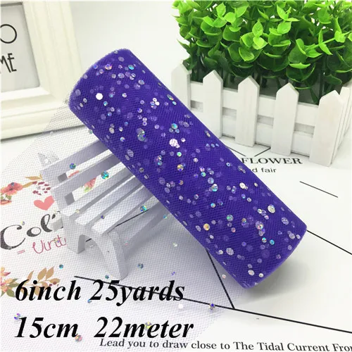 c26purple Блестящие Блестки 25 ярдов 6 дюймов тюль рулон катушки ткань для юбки-пачки Свадебная отделка органзы лазер DIY ремесла день рождения поставки - Цвет: c26purple