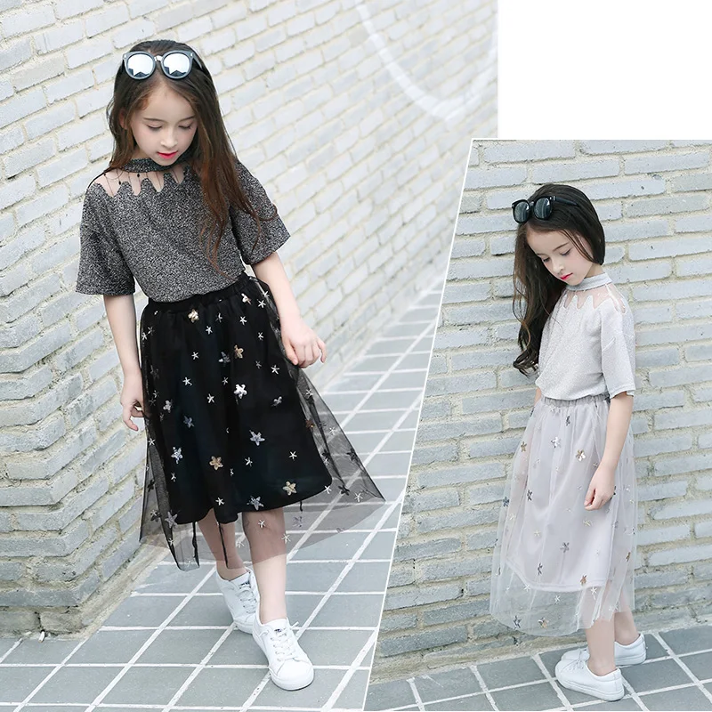 Комплект одежды для девочек подростков футболка с коротким рукавом + платье из