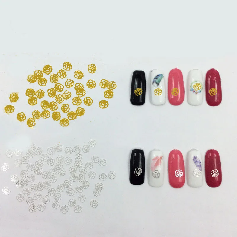 

Gold Silver Copper 1000Pcs/Pack Thin Metal Hollow Studs Tips Slice Nails Sticker Design Charms Manicure 3D Nail Art Decorations