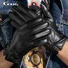 Мужские перчатки из натуральной козьей кожи Gours, черные перчатки из натуральной козьей кожи, с тремя полосками, GSM019, Осень-зима 2019