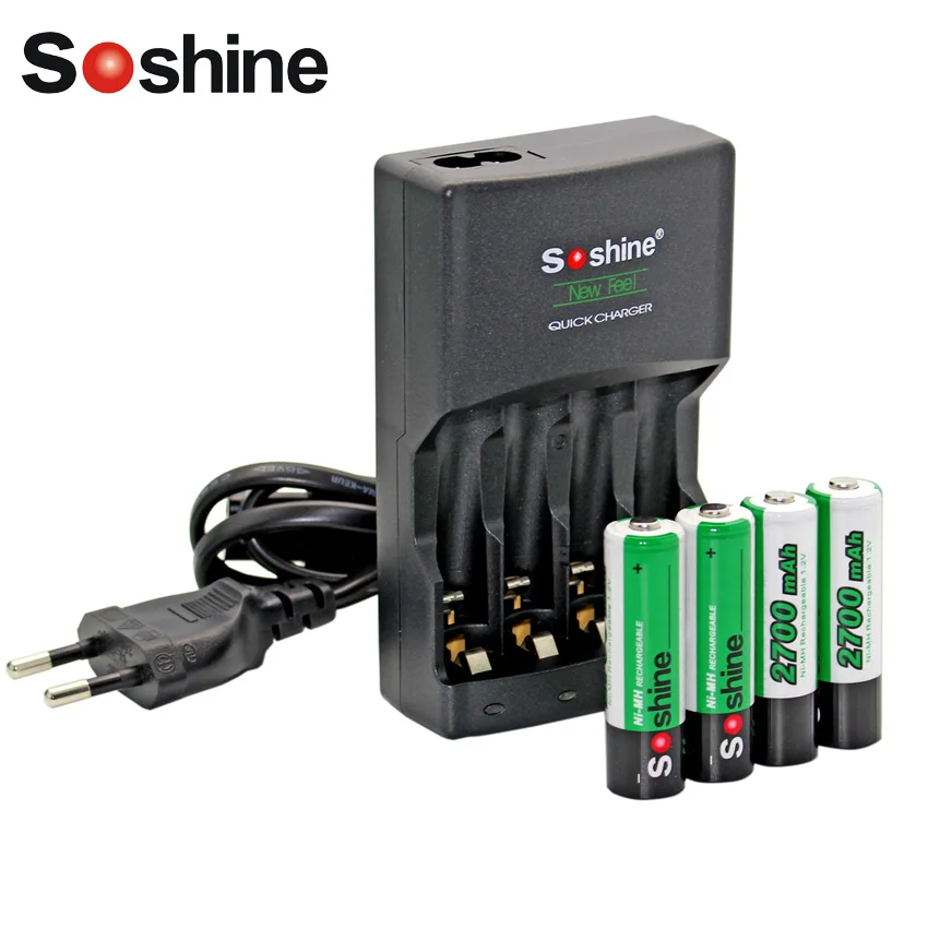 4 шт. Оригинал Soshine 2700 мАч 1.2 В Ni MH Перезаряжаемые Батарея + 1 Смарт AA AAA NiMH зарядное