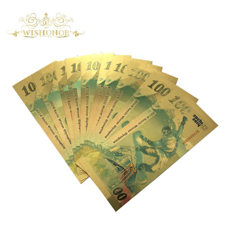 10 шт./лот горячие продажи цвет Россия Сочи банкноты 100 рублей в 24k позолоченные