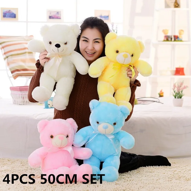 4Pcs 50cm Set 30/50/80 см Световой Творческий светильник Up светодиодный Мишка мягкая животные плюшевые игрушки красочные светящиеся Teddy Bear Рождественский подарок для детей - Цвет: 4Pcs 50cm Set