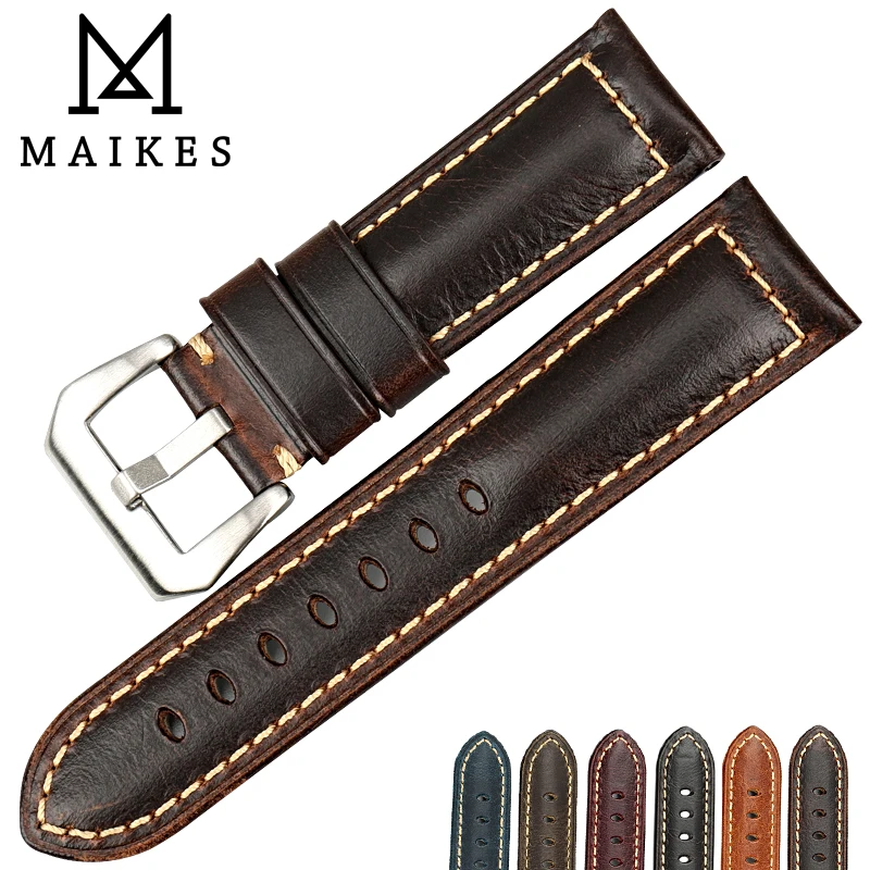 

MAIKES Vintage brown watch band 22 23 24 26mm handmade Italian leather watchband watch accessories men for Hamilton watch strap