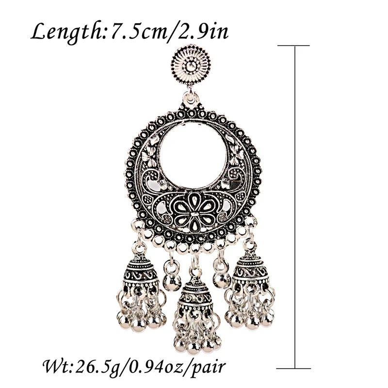 OIQUEI Boho винтажные индийские Jhumka Большие колокольчики с кисточками Висячие серьги для женщин этнические Цветочные Резные массивные серьги ювелирные изделия