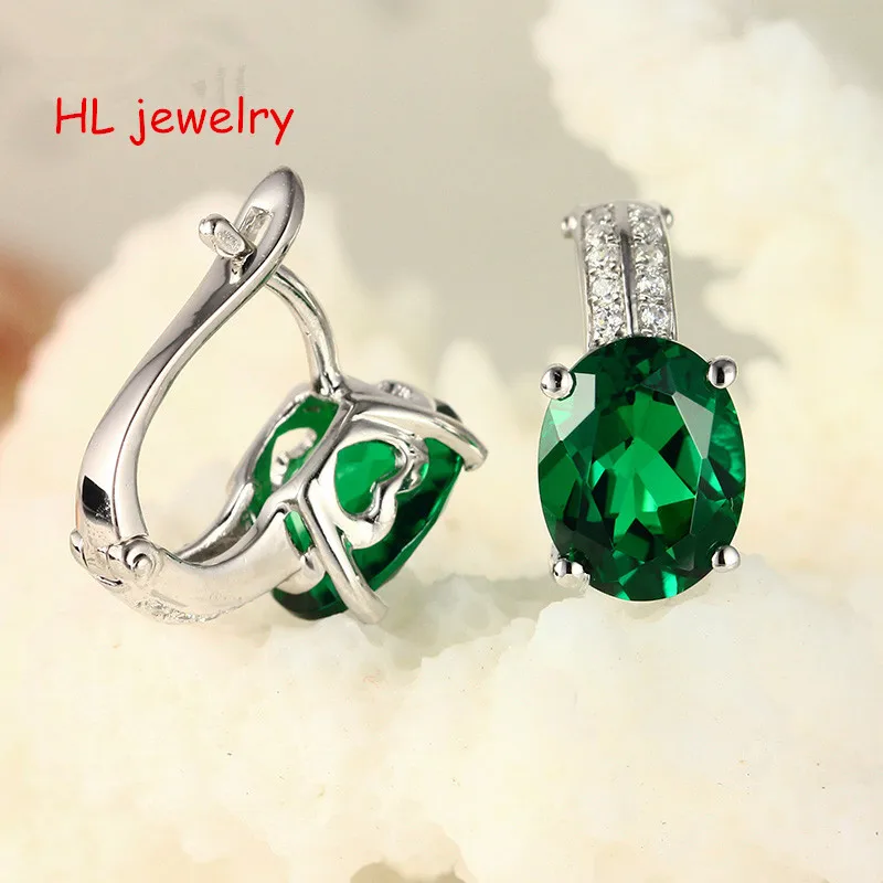 3.5ct Synthesis Green stone 7x9mm Oval 925 Sterling Silver Clip Earrings | Украшения и аксессуары