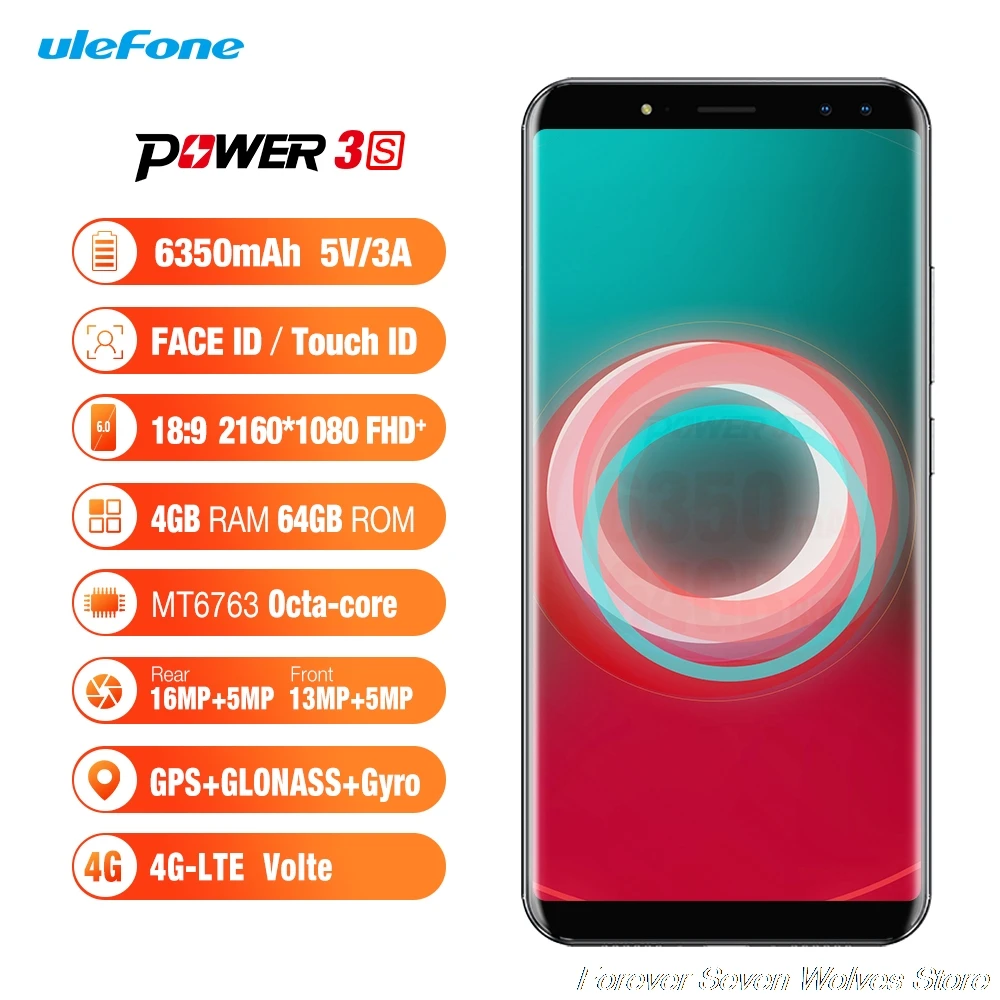 Ulefone power 3S 6 0 &quot18:9 FHD + мобильный телефон MTK6763 Восьмиядерный Android 7 1 4 Гб 64 16 МП камеры