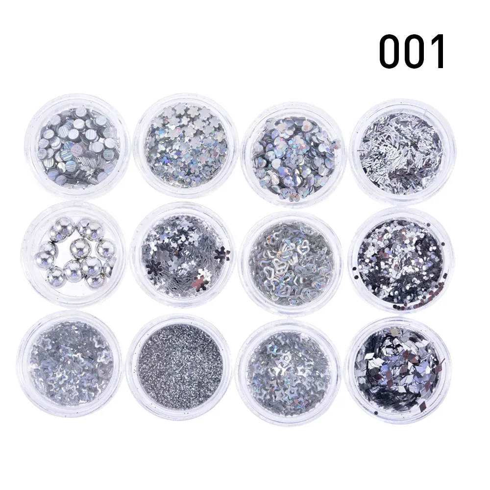 001 Fulljion 12 Mixed Flake Chunky Body Glitter Nail Face Eye Shadow Sequins Festival Decorations Adhesive Temporary Tattoos Sticker - Цвет: 001
