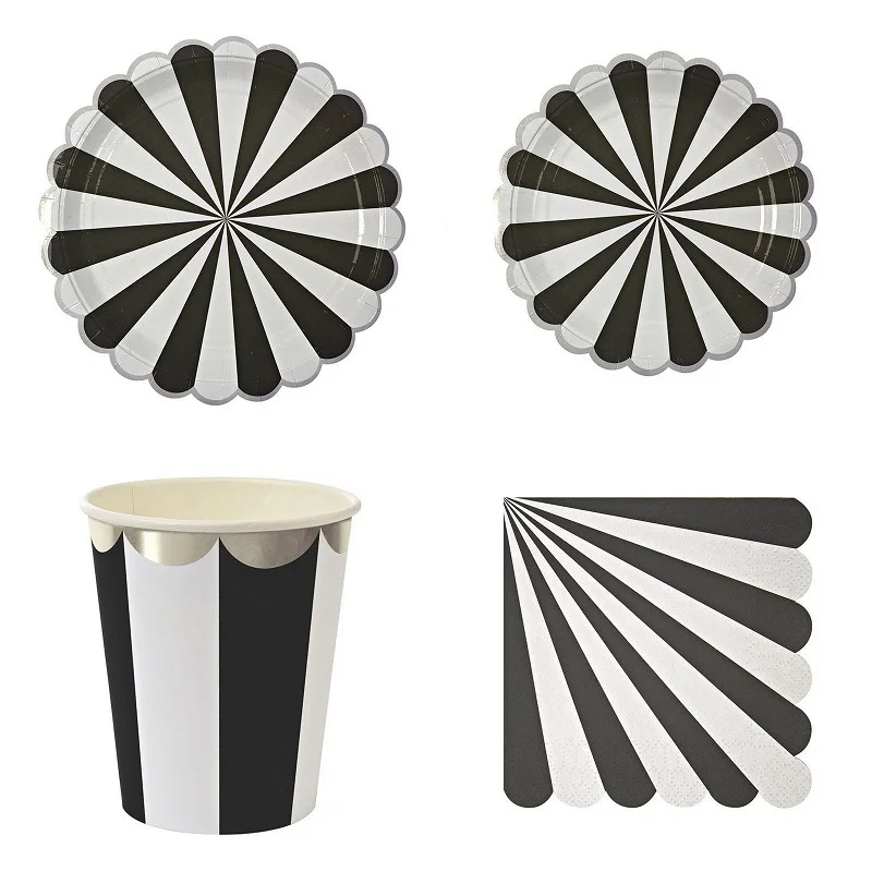 Gilding High-end Disposable Tableware Set Pink Green Striped Paper Plates Cups Napkins Party Wedding Carnival Supplies | Дом и сад