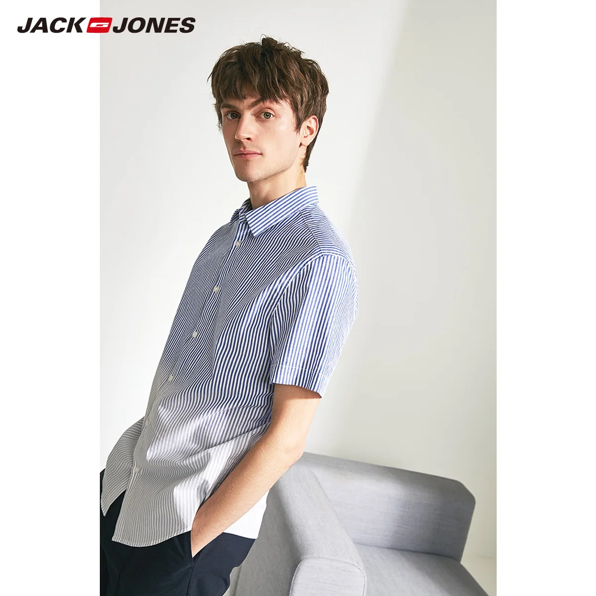 Мужская рубашка с короткими рукавами Jack Jones 100% хлопок весна лето E |