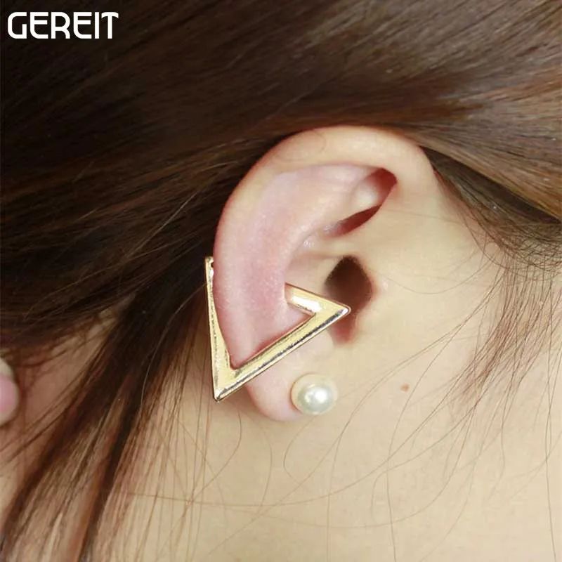 GEREIT 1 шт. геометрические полые треугольные серьги-клипсы корейские золотые