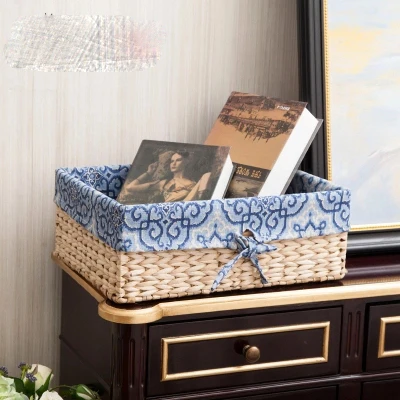 Straw rattan storage basket desktop box debris fabric | Дом и сад