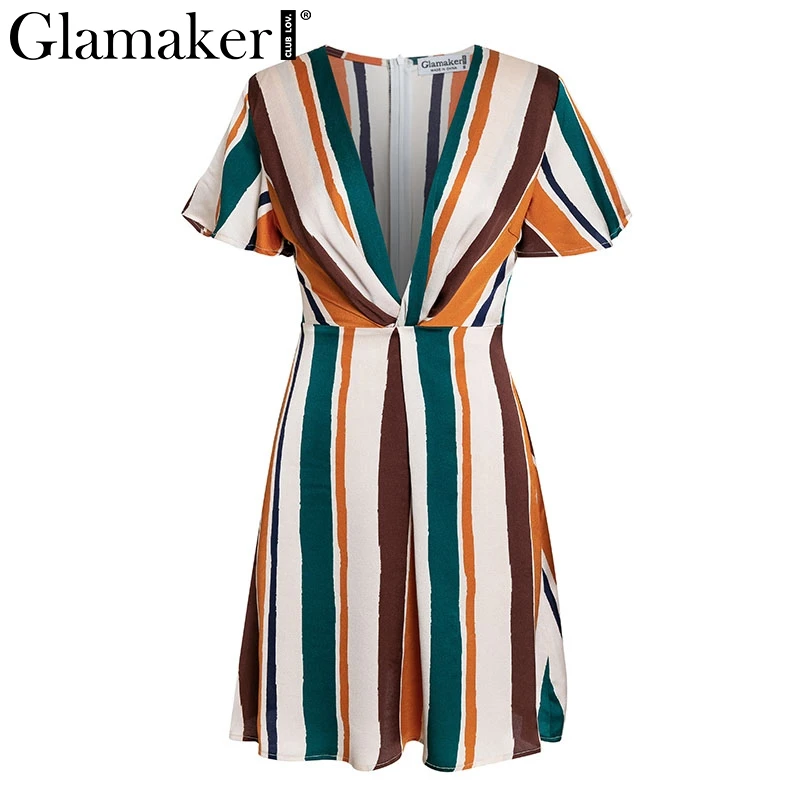 Женское мини-платье в радужную полоску с v-образным вырезом Glamaker вечернее платье