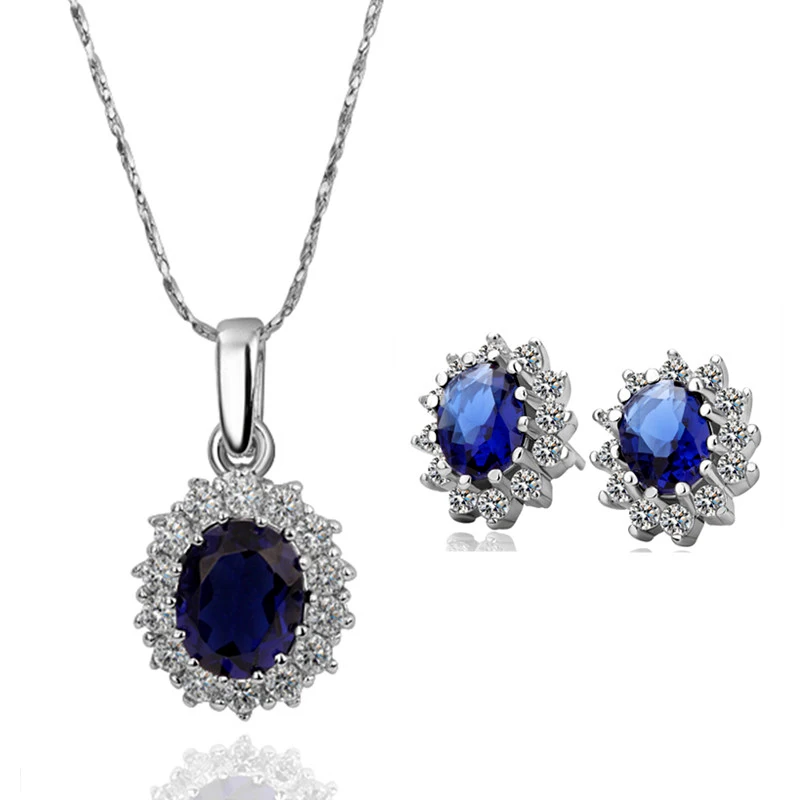 Best Gift For Mother's Day!Exclusive Elemant Royal Blue Crystal Jewelry Set With Platinum Filled Fashion Sets Female | Украшения и