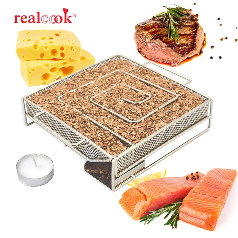 Генератор холодного дыма Realcook квадратный коптильник для барбекю с древесным