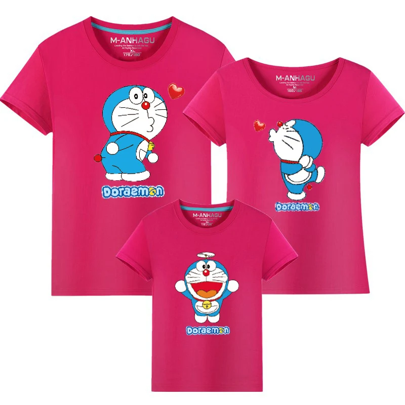 Cute Family Matching Outfits Cartoon Doraemon T Shirts Mother Kids T-shirt Clothing Daughter Baby Girl Boy Clothes | Мать и ребенок
