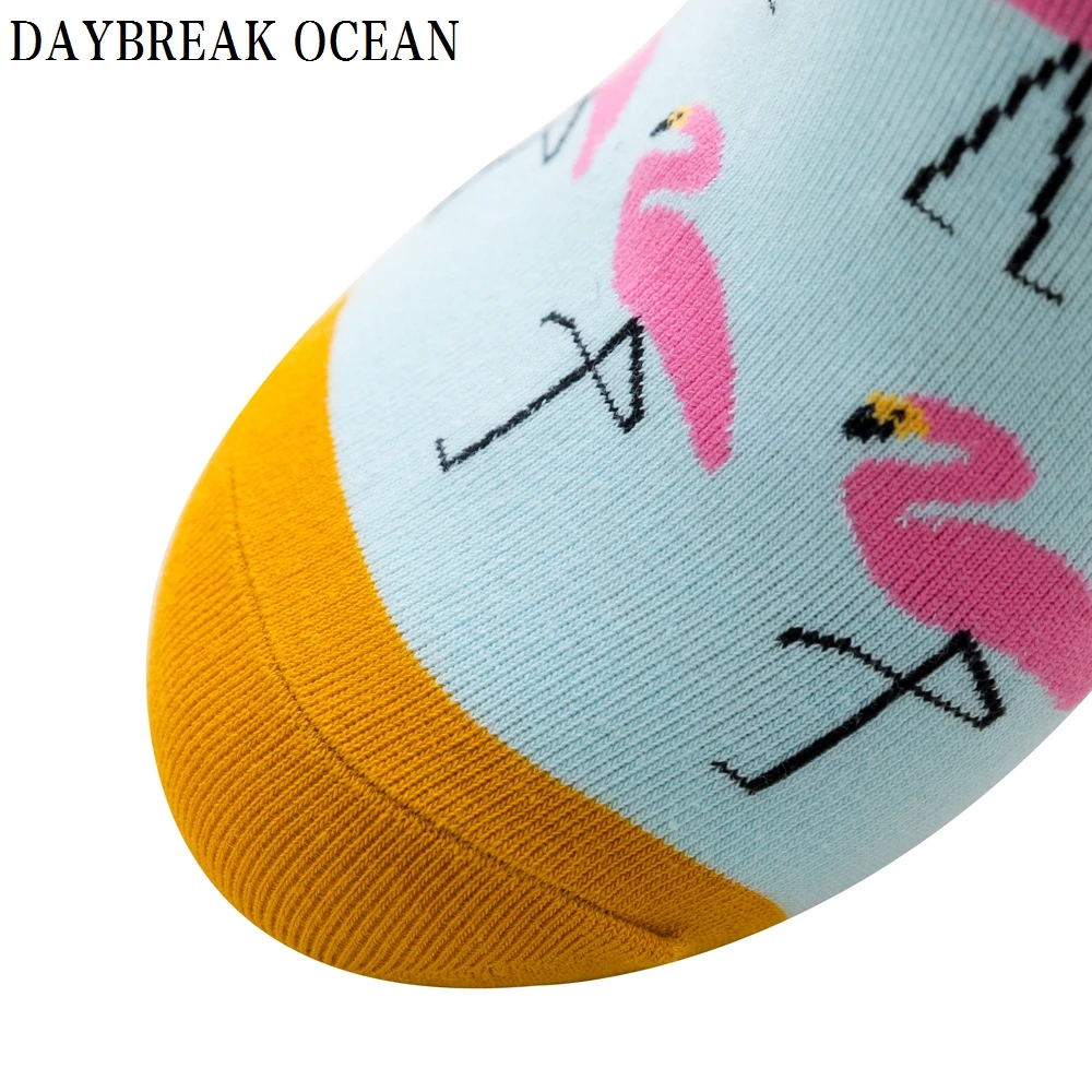 Unisex 5 Pairs Colorful Flamingo Combed Cotton Socks Fashion Autumn Happy Men's Long Socks Dress Party Wedding Funny Crew Socks