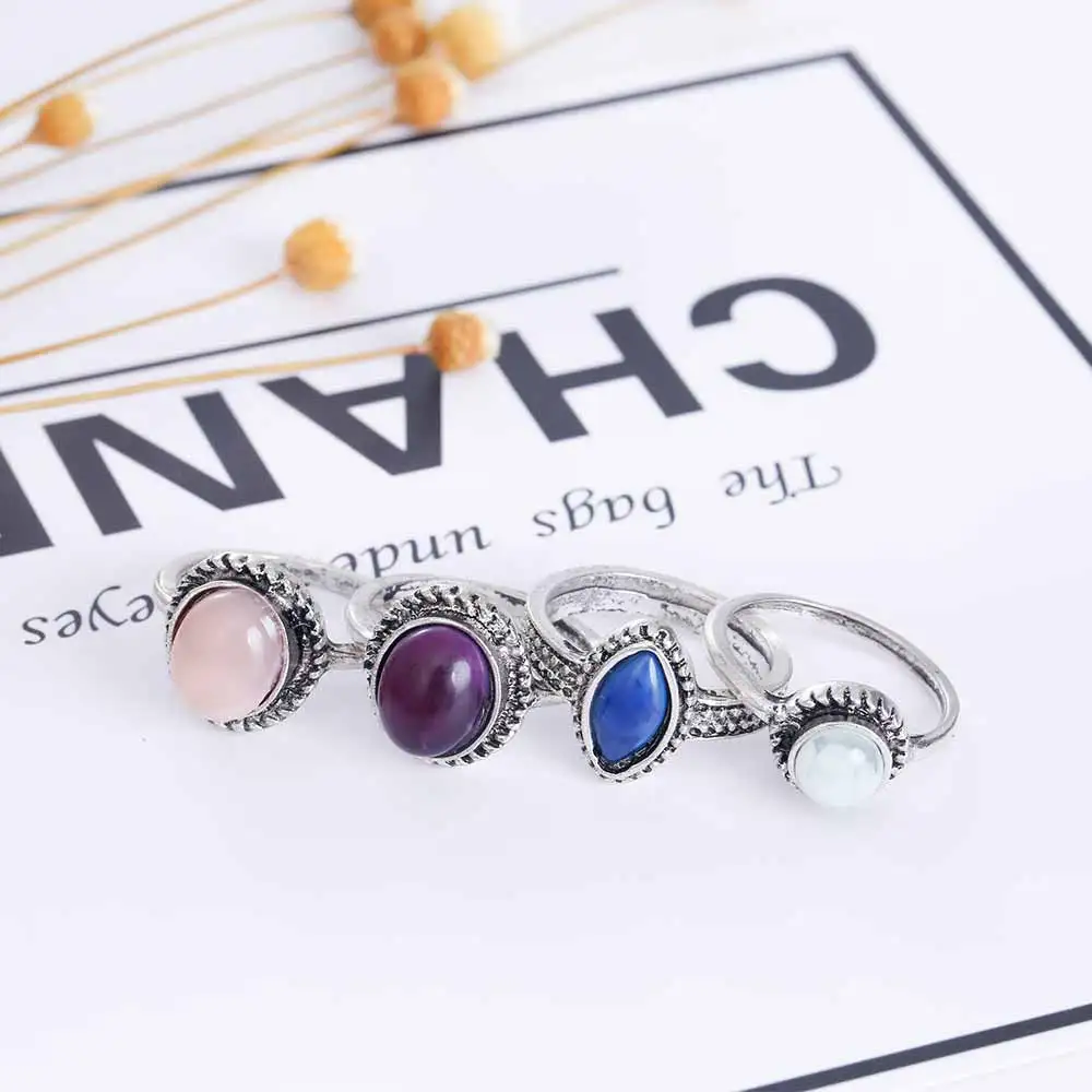 FAMSHIN 4 шт./компл. с черными камнями Комплект кольцо среднего размера для Для женщин