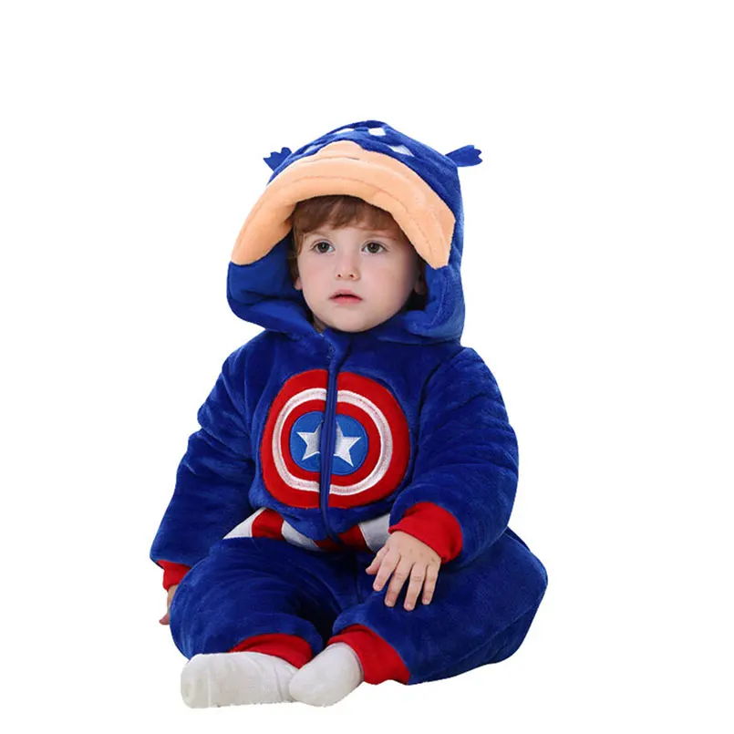 Captain America Детский комбинезончик; От 0 до 4 лет, одежда для девочек и мальчиков, милый мультфильм животных фланелевая зимняя теплая комбинезон Детские ползунки Пижама пеленальные матрасики - Цвет: Captain America