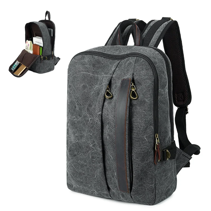 

Mens 14 Inch Laptop Canvas Backpack Teenager Collage School Computer Daypack Male Multipocket Simple Pattern Travel Shoulder Bag