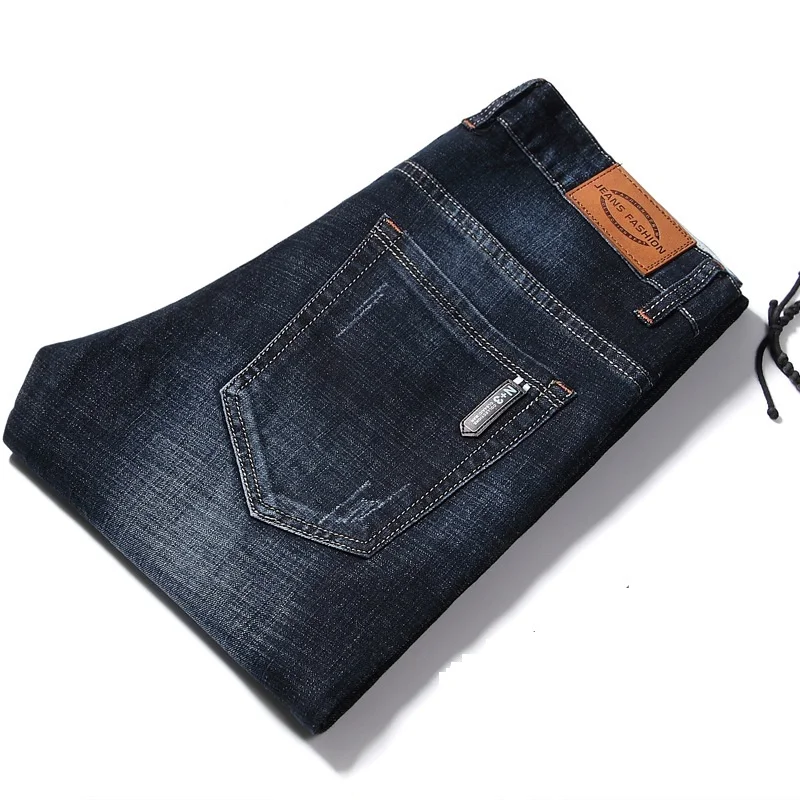 dark Men's Stretch Jeans Fashion Business Classic Style Autumn Straight Fit Jeans Regular Casual Denim Pants Male Cowboy Trouser - Цвет: dark