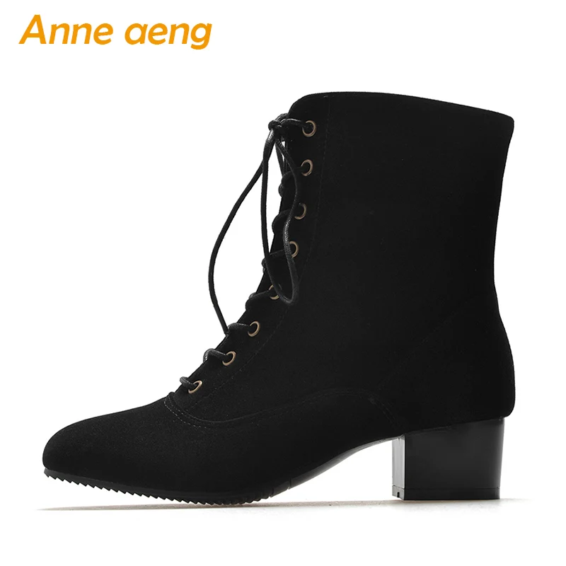 

2019 new Autumn winter women ankle boots middle heels square toe zip ladies snow boots black winter women shoes plus size 33-45