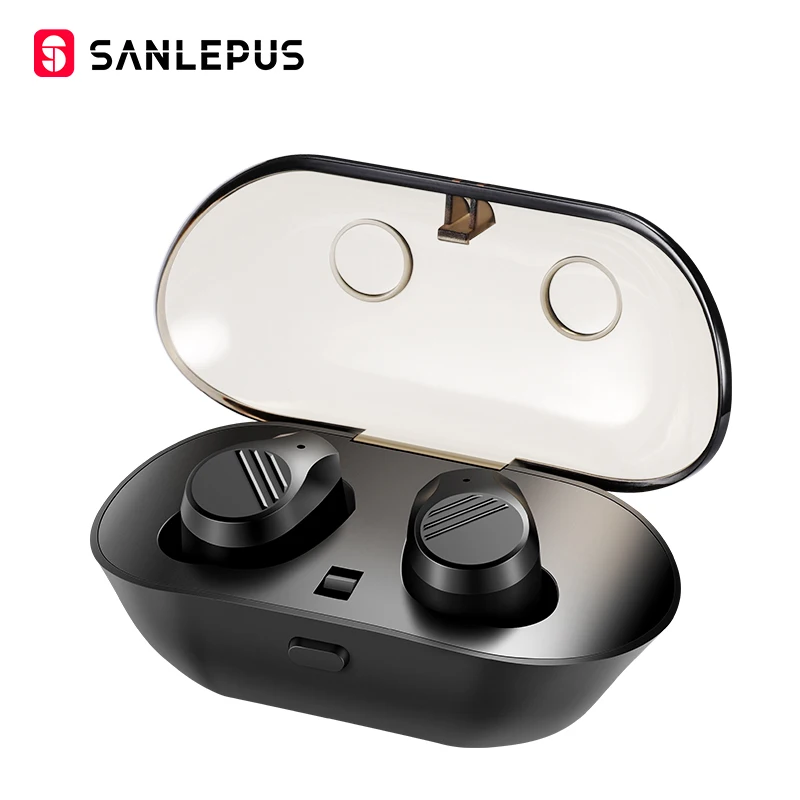Черный SANLEPUS Мини Bluetooth наушники Беспроводные спортивные наушники TWS 5,0 стерео гарнитура с микрофоном и зарядным устройством для телефонов и музыки - Цвет: Черный