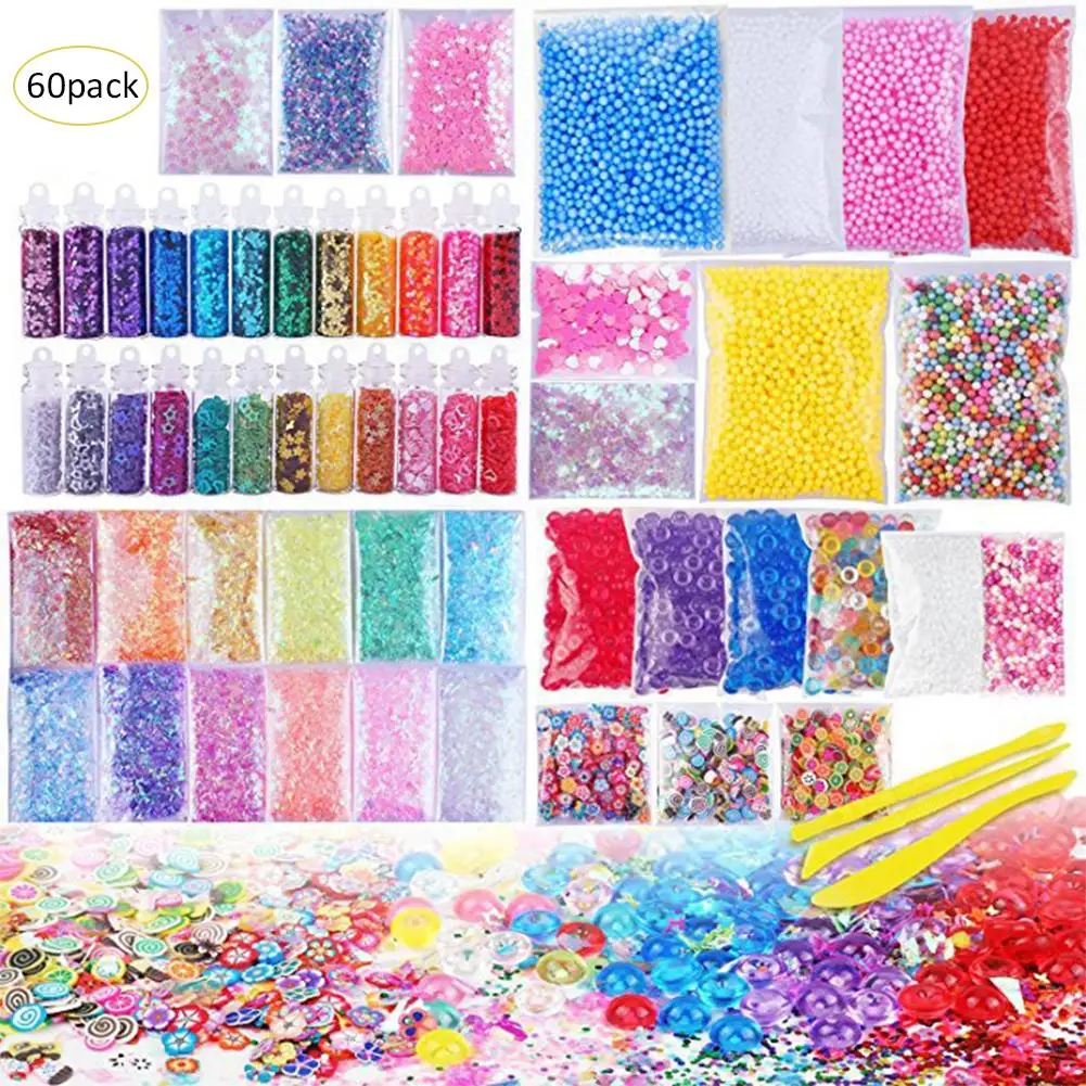 60 pack/set Slime Набор для изготовления пенопластовые шарики бусины банки с блеском