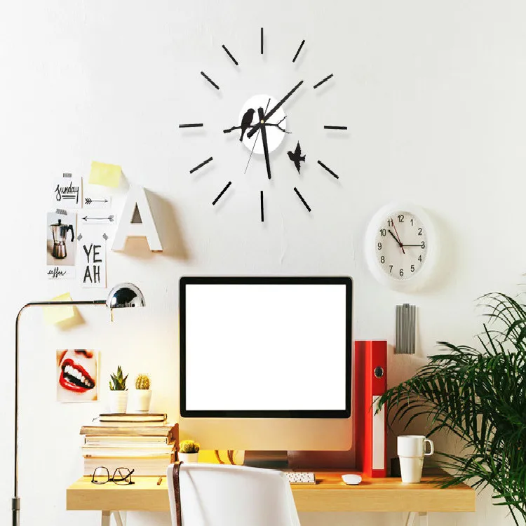 Маленькие 3D часы с птицей красивые садовые настенные наклейки аксессуары для