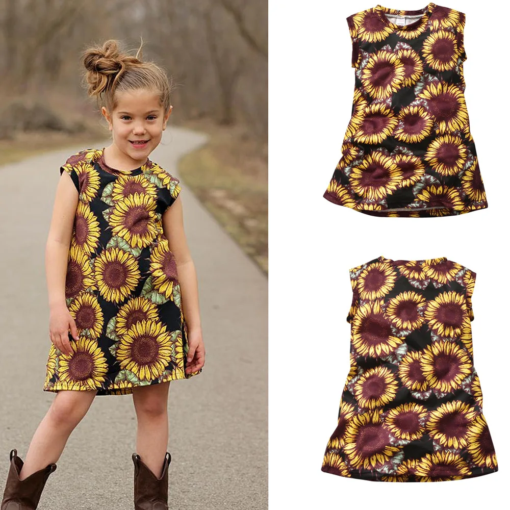 Summer Baby Girls Print Flower Princess Perform Dress Child Party Beautiful Sleeveless Kid School Dance Clothes Hot Sale | Детская