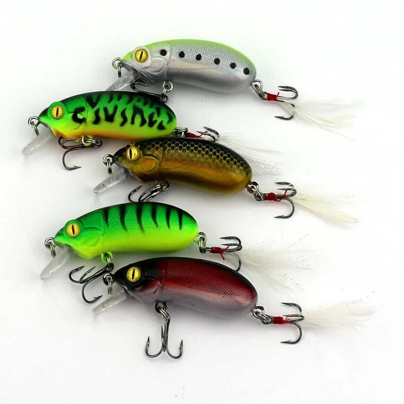 5 шт. в партии 6 см 10g Crank рыбалки Minnow приманки и головной повязкой с пером жесткий