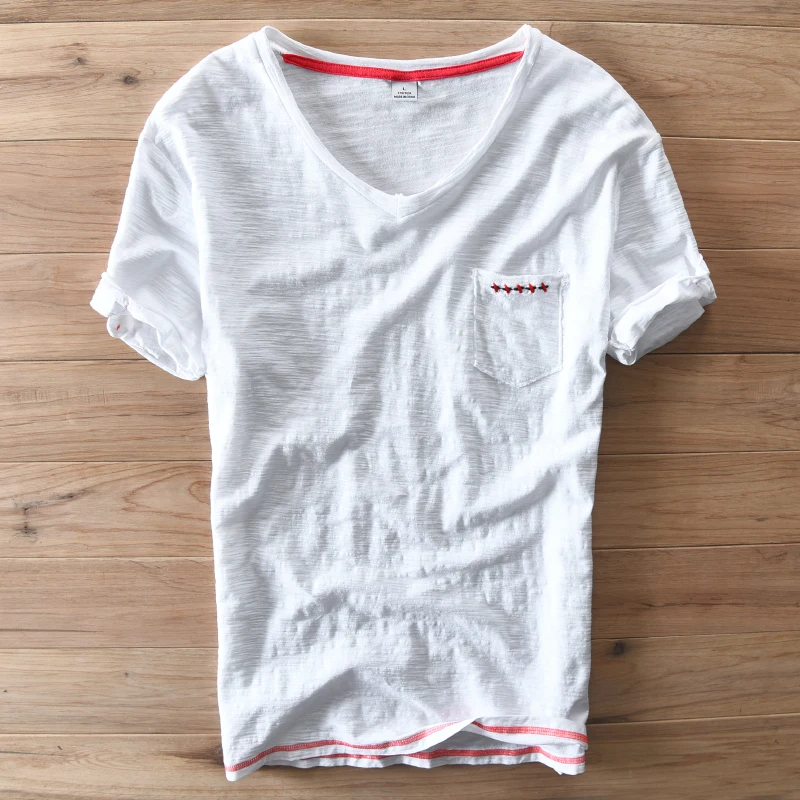 Футболка мужская с v образным вырезом модная индивидуализированная тенниска в