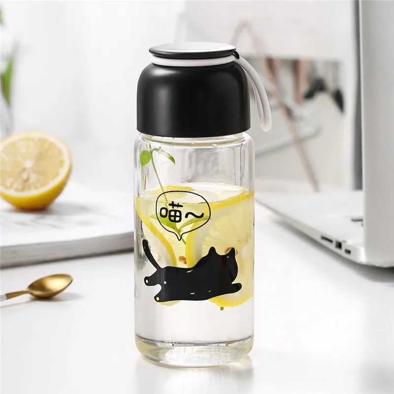 Кошка кружка бутылка для воды с веревкой герметичная стеклянная бутылка для воды посуда для напитков прозрачные бутылки для воды милые Анима спортивный фруктовый тумблер