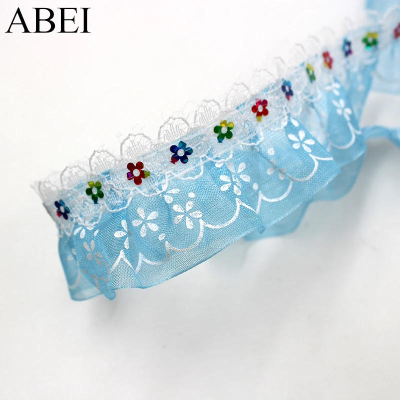 Детская кружевная лента из голубой органзы длина 3 см ширина 10 ярдов для