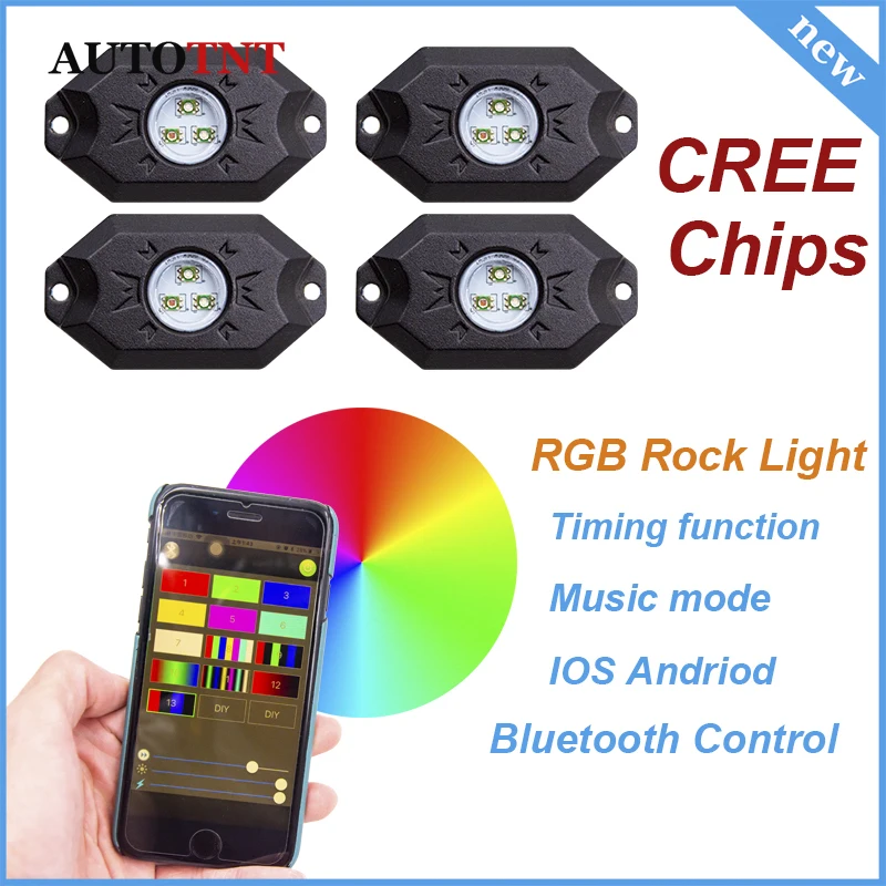4 шт. музыкальный мини Bluetooth RGB светильник рок-свет DRL с чипом Cree для Jeep Wrangler