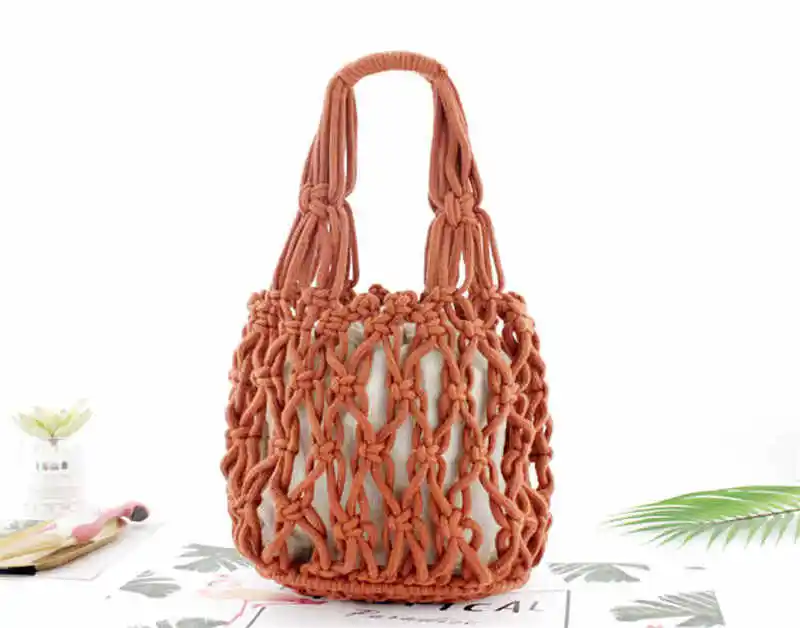 Новая соломенная сумка, Плотная хлопковая тканая сумка, портативная хлопковая Сетчатая Сумка, повседневная сумка, пляжная сумка