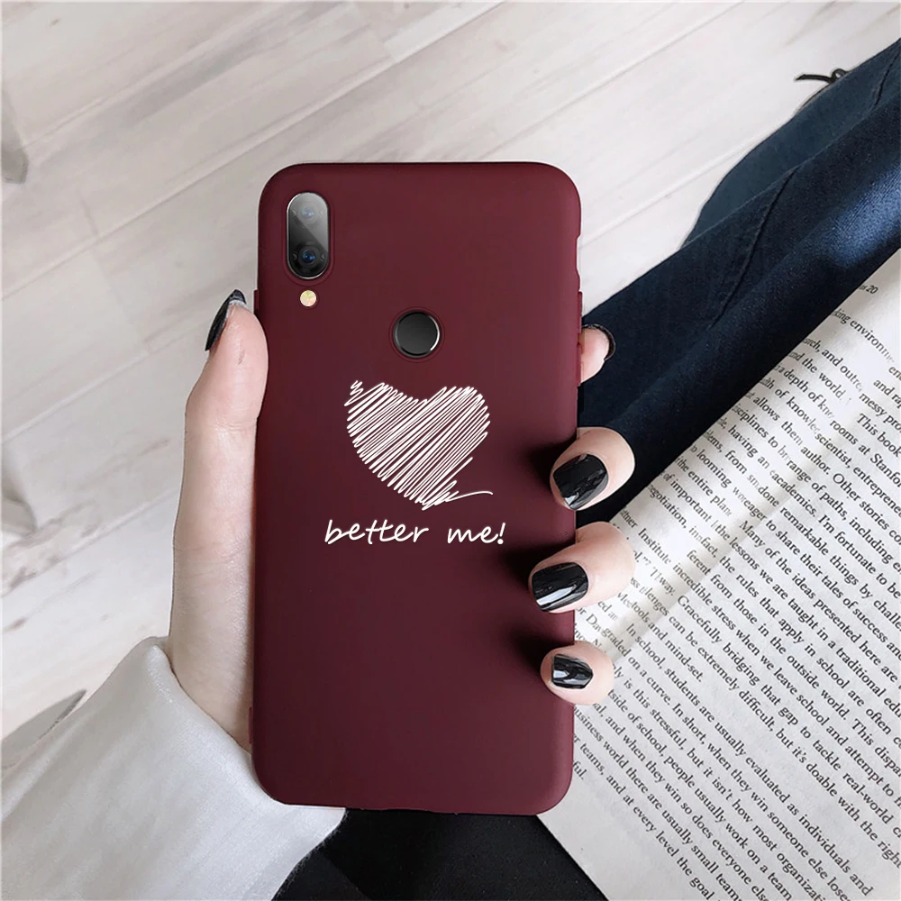 Phone case For Huawei Nova 5i 3E 4E P20 P10 P30 Lite Pro 2019 Claret Red Cartoon Love Heart Cat Pattern Silicone Back cover |